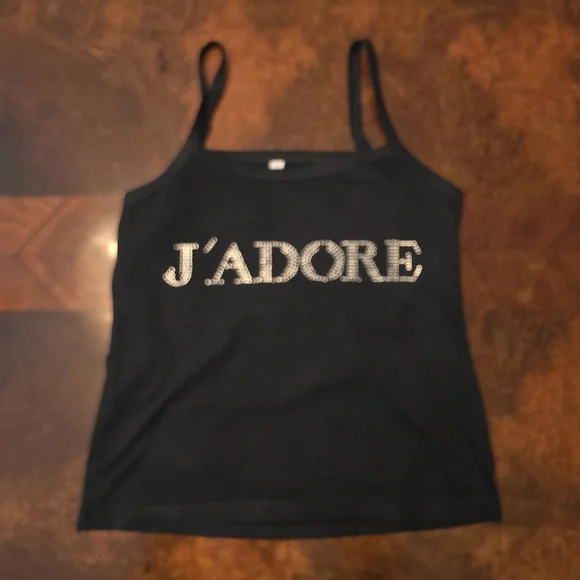 Black Tank Top with J'ADORE Rhinestone Design - Picture 2 of 6
